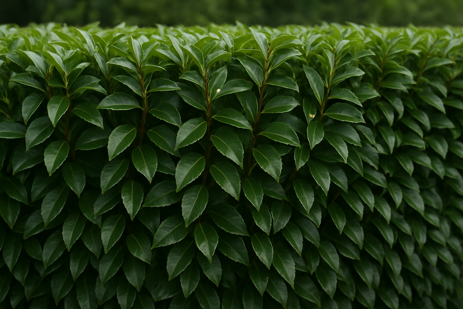 close up of prunus lusitanica hedge